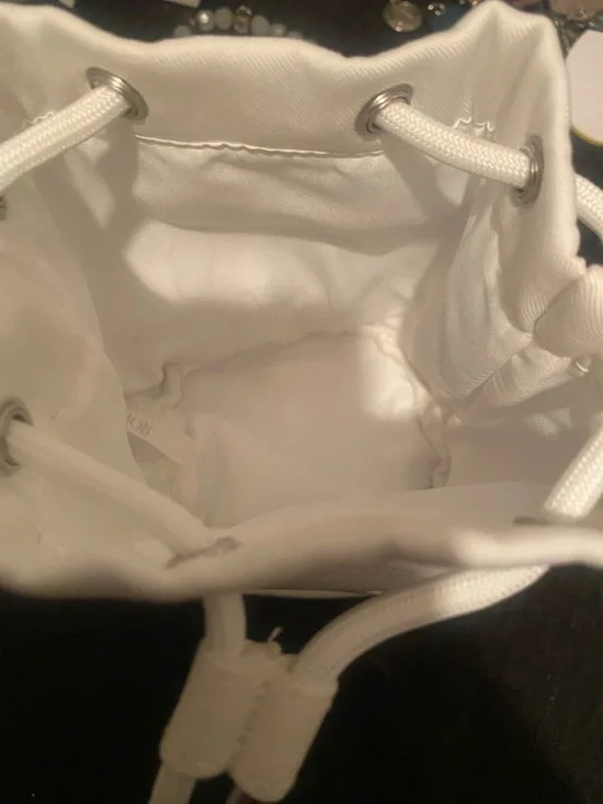Dior White Drawstring Mini Pouch with 10 stickers new - Picture 2 of 3